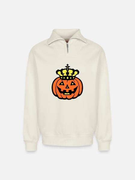 Halloween Pumpkin King Crown King Pumpkin Ruler - Relaxed Unisex Organic Half Zip Sweatshirt – by SPREAD - off white