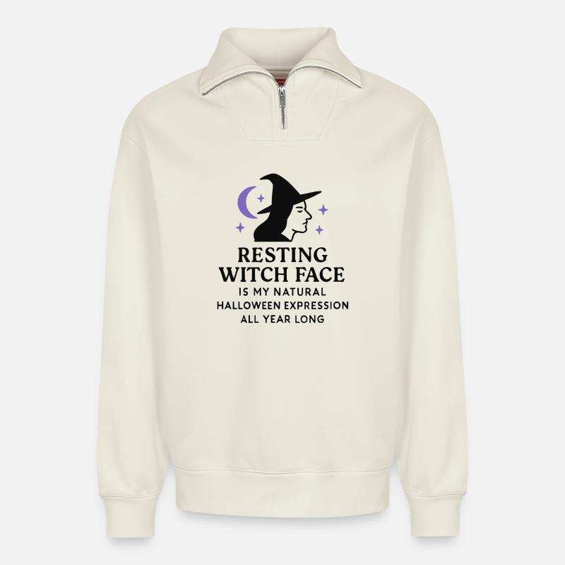 Halloween - Hexe - Relaxed Unisex Organic Half Zip Sweatshirt – von SPREAD - Naturweiß