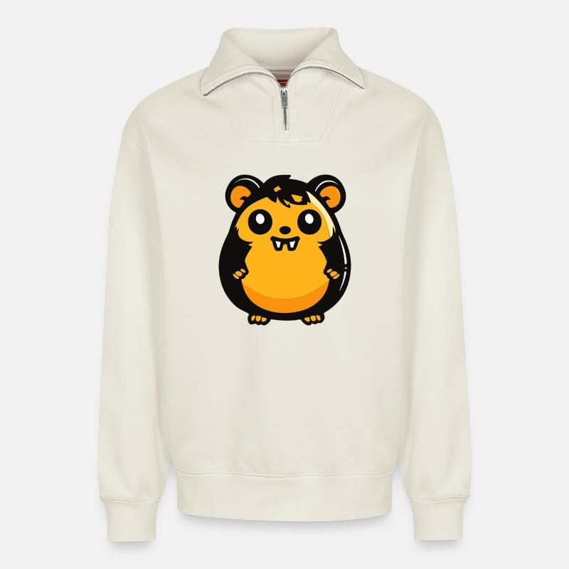 Hamster Halloween Zombie - Relaxed Unisex Organic Half Zip Sweatshirt – von SPREAD - Naturweiß