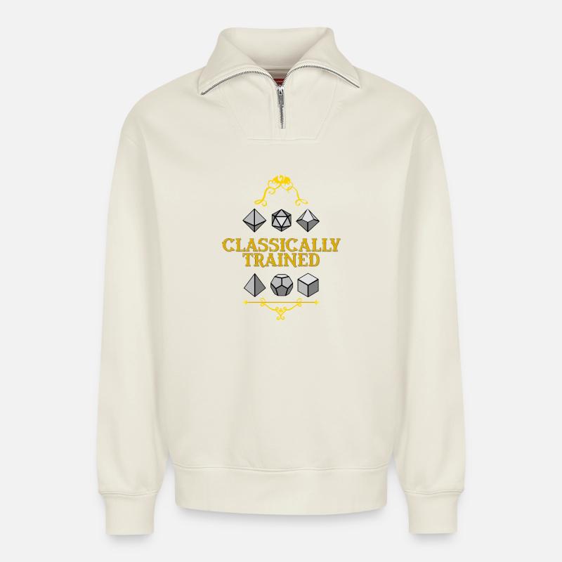 Classically Trained Dice Mastery - Relaxed Unisex Organic Half Zip Sweatshirt – by SPREAD - off white