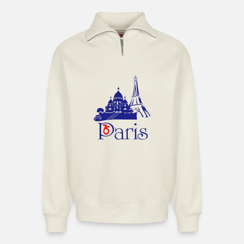 Paris 75 - Relaxed Unisex Organic Half Zip Sweatshirt – von SPREAD - Naturweiß