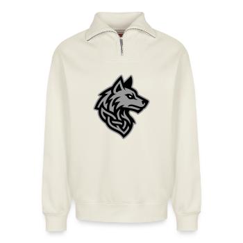 Wolf Kopf Wikinger - Relaxed Unisex Organic Half Zip Sweatshirt – von SPREAD - Naturweiß - Vorne