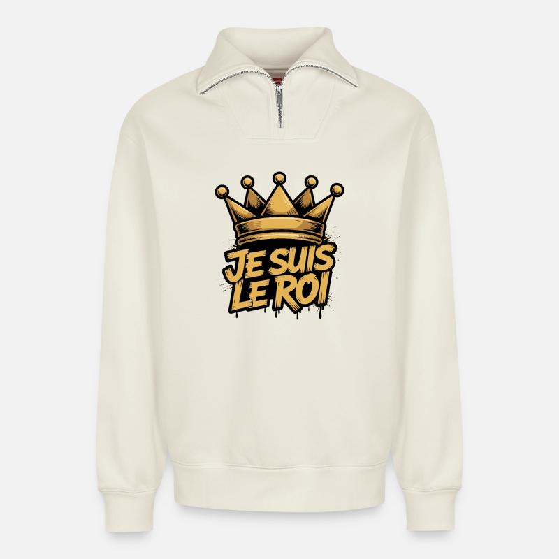 Ich bin der König - Relaxed Unisex Organic Half Zip Sweatshirt – von SPREAD - Naturweiß