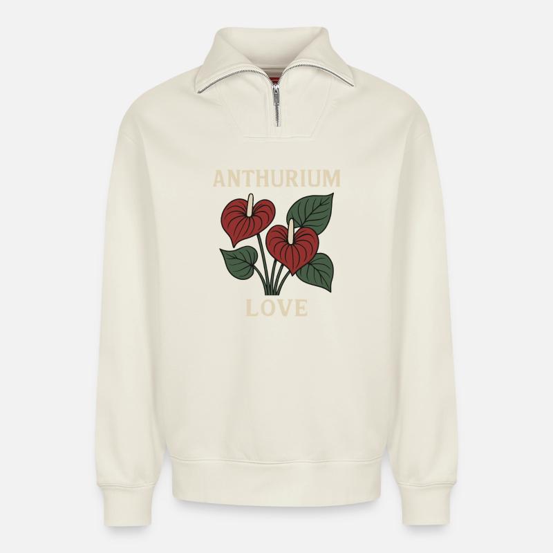 Anthurium Love - Relaxed Unisex Organic Half Zip Sweatshirt – von SPREAD - Naturweiß