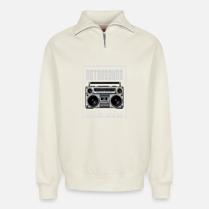 Boombox sonore rétro - Sweat unisexe décontracté en coton biologique à demi-zip – de SPREAD - blanc cassé