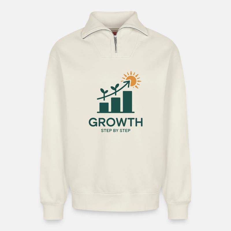 Growth Step by Step – Success & Growth - Relaxed Unisex Organic Half Zip Sweatshirt – by SPREAD - off white