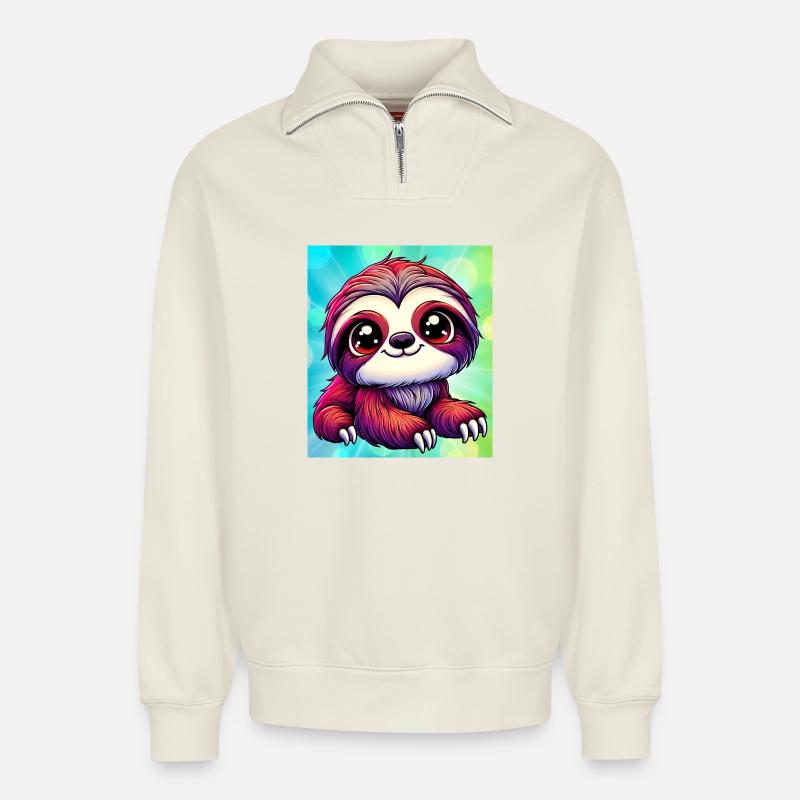 Faultier - Relaxed Unisex Organic Half Zip Sweatshirt – von SPREAD - Naturweiß