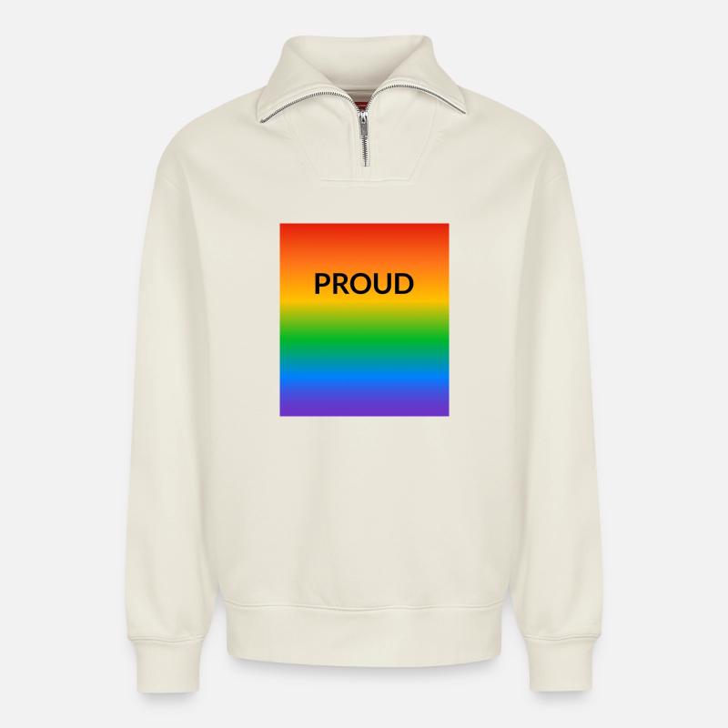 Fierté Arc-en-ciel LGBT - Sweat unisexe décontracté en coton biologique à demi-zip – de SPREAD - blanc cassé