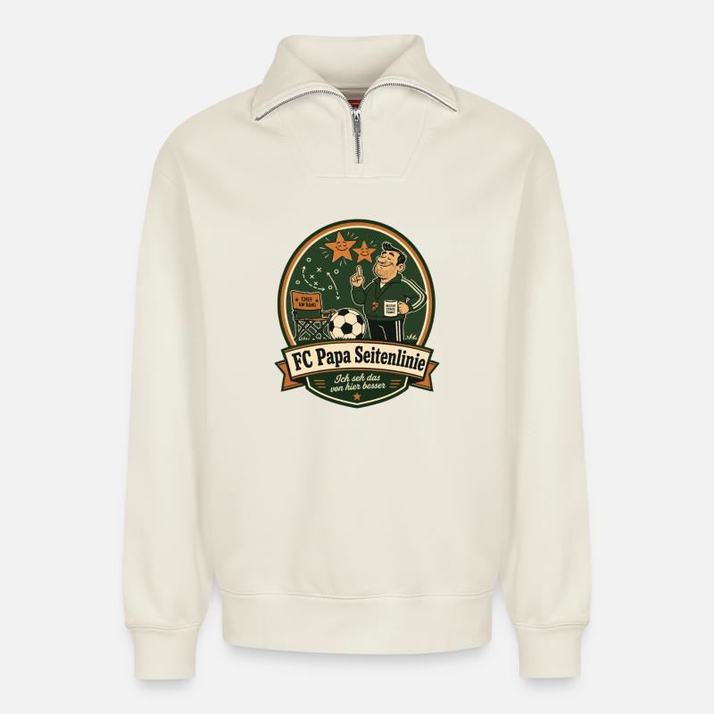 FC Papa Seitenlinie - Relaxed Unisex Organic Half Zip Sweatshirt – von SPREAD - Naturweiß