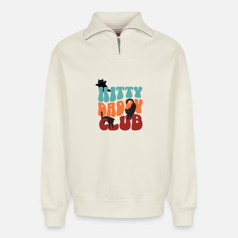 Kitty Daddy club - Relaxed Unisex Organic Half Zip Sweatshirt – by SPREAD - off white