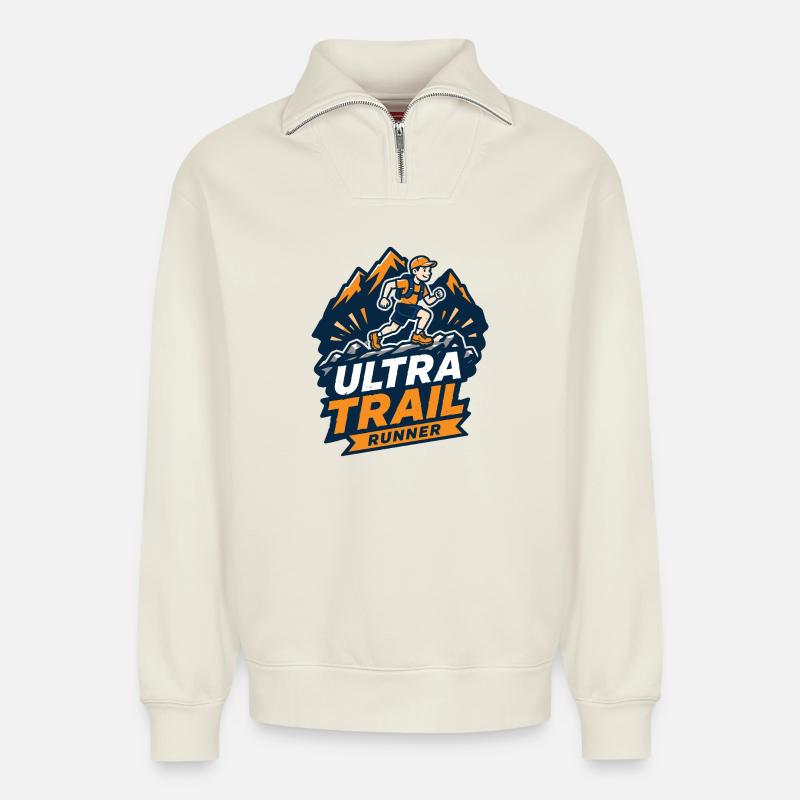 Ultra Trail Runner - Relaxed Unisex Organic Half Zip Sweatshirt – von SPREAD - Naturweiß