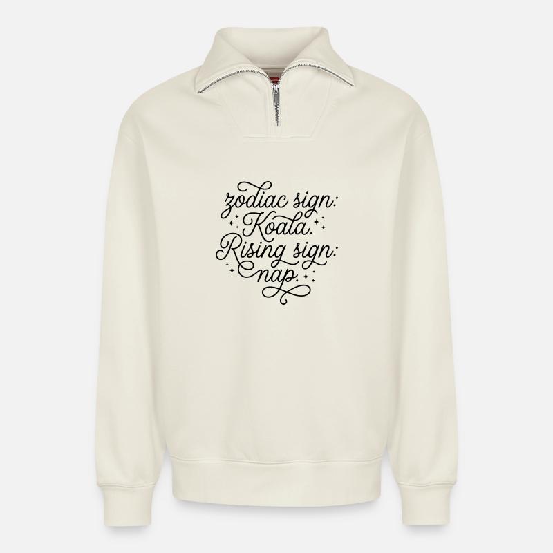 Sternzeichen Koala Aszendent Nickerchen - Relaxed Unisex Organic Half Zip Sweatshirt – von SPREAD - Naturweiß