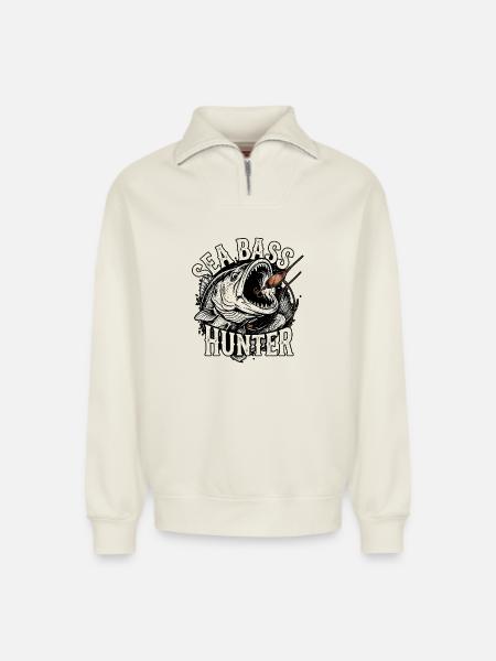 Seebarsch Jäger - Relaxed Unisex Organic Half Zip Sweatshirt – von SPREAD - Naturweiß