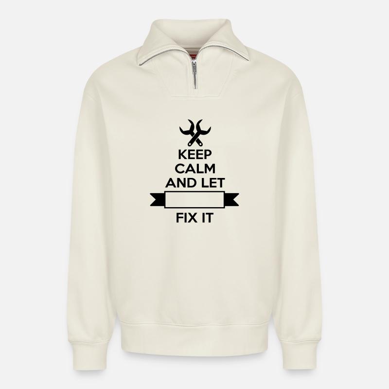 mechanic - Relaxed Unisex Organic Half Zip Sweatshirt – by SPREAD - off white