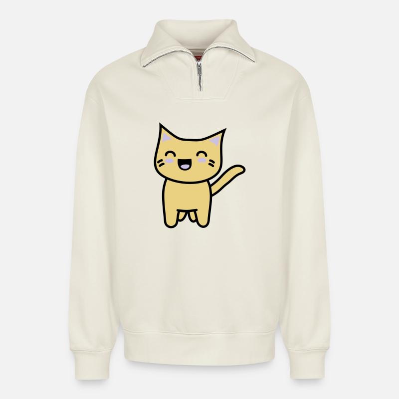 Kawaii Kitteh serait - Sweat unisexe décontracté en coton biologique à demi-zip – de SPREAD - blanc cassé