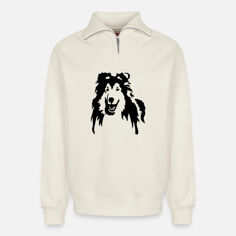 Collie - Relaxed Unisex Organic Half Zip Sweatshirt – von SPREAD - Naturweiß