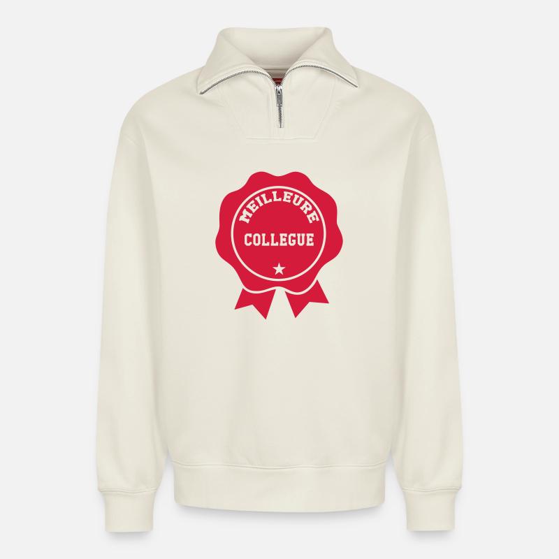 Beste Kollege - Relaxed Unisex Organic Half Zip Sweatshirt – von SPREAD - Naturweiß