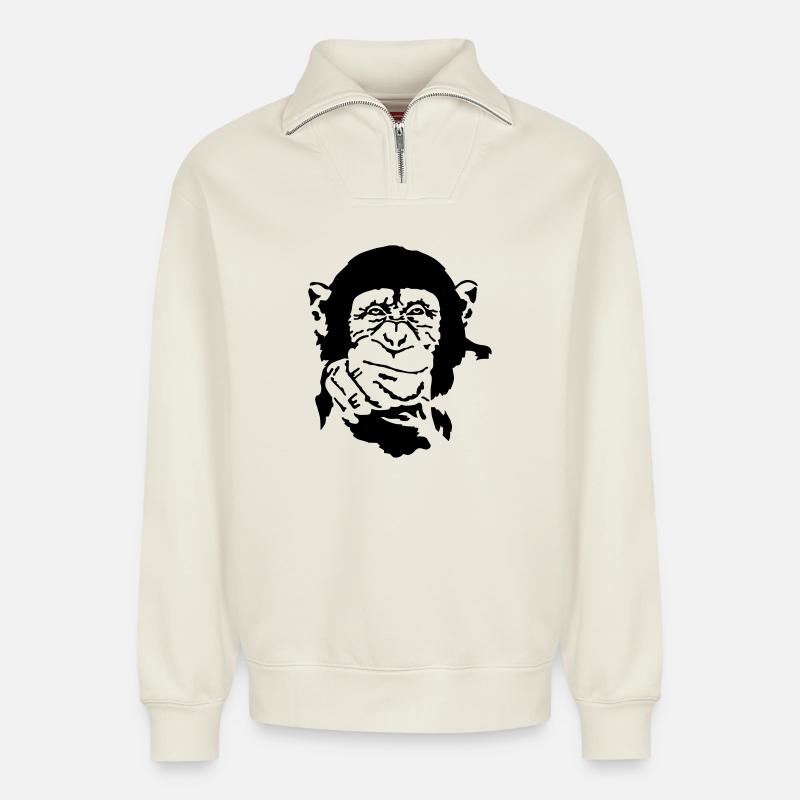 monkey - Relaxed Unisex Organic Half Zip Sweatshirt – by SPREAD - off white