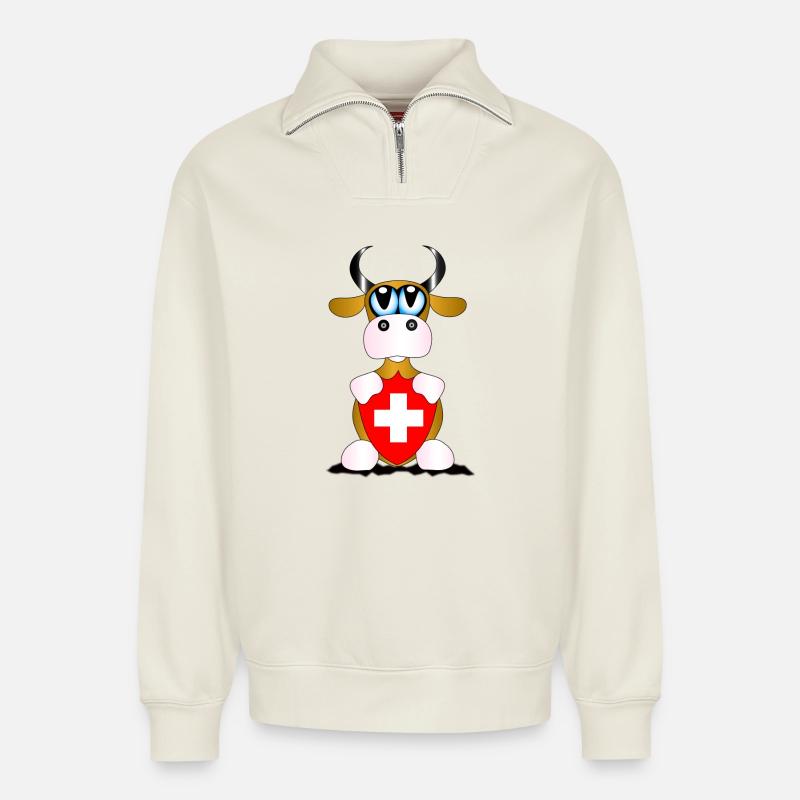 Kuh Schweiz - Relaxed Unisex Organic Half Zip Sweatshirt – von SPREAD - Naturweiß