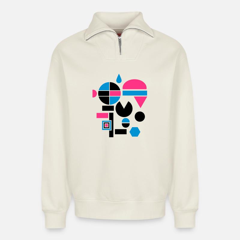 Various geometric shapes - Relaxed Unisex Organic Half Zip Sweatshirt – by SPREAD - off white
