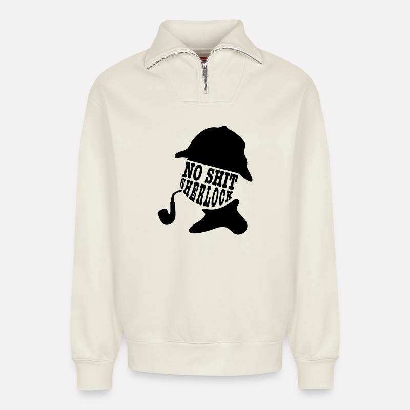no shit sherlock - Sweat unisexe décontracté en coton biologique à demi-zip – de SPREAD - blanc cassé