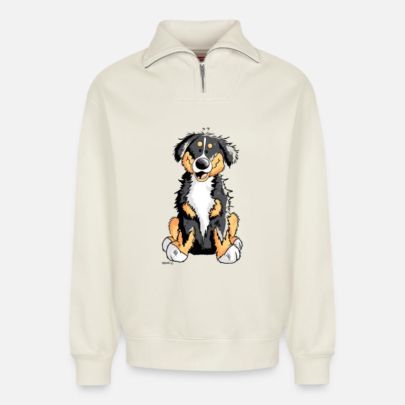 Bouvier Bernois - Sweat unisexe décontracté en coton biologique à demi-zip – de SPREAD - blanc cassé