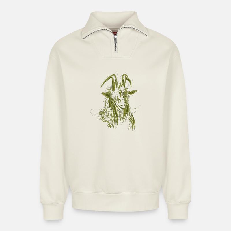 Ziege (grün) - Relaxed Unisex Organic Half Zip Sweatshirt – von SPREAD - Naturweiß