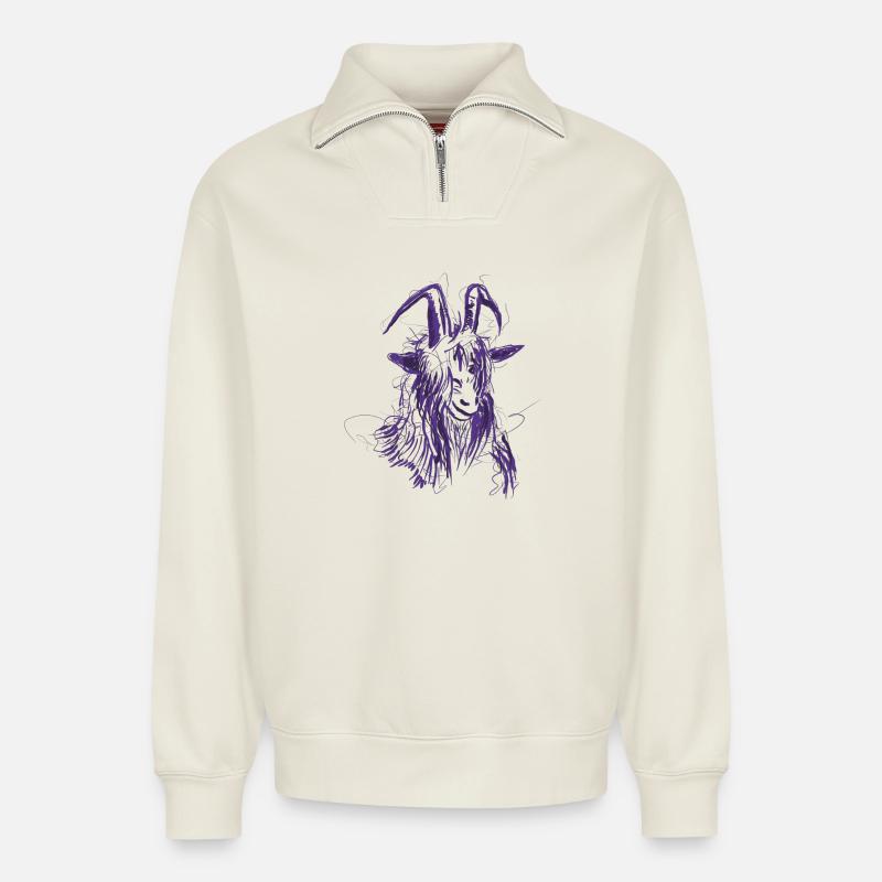 Bock (lila) - Relaxed Unisex Organic Half Zip Sweatshirt – von SPREAD - Naturweiß