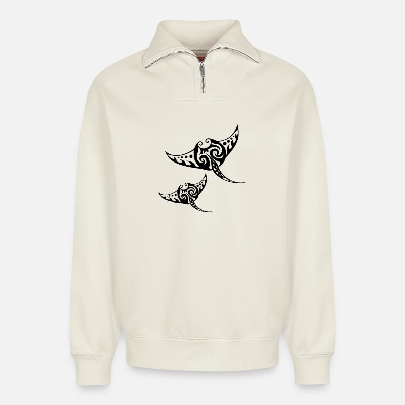 Two rays - Relaxed Unisex Organic Half Zip Sweatshirt – by SPREAD - off white