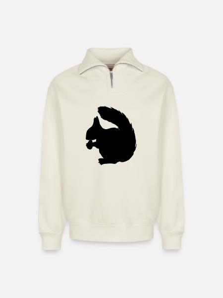 Squirrel with nut shadow figure - Relaxed Unisex Organic Half Zip Sweatshirt – by SPREAD - off white