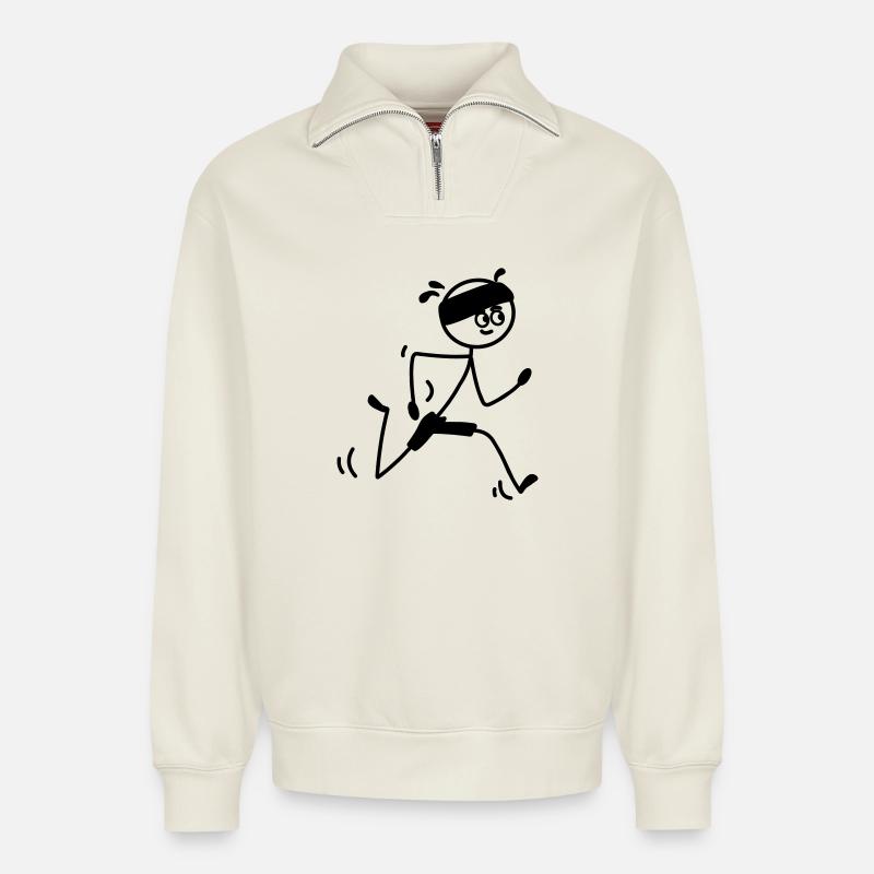 Läufer jung oder Mann mit Schweißband - Relaxed Unisex Organic Half Zip Sweatshirt – von SPREAD - Naturweiß