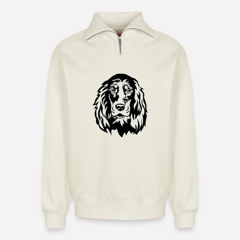 Gordon Setter Kopf - Sweat unisexe décontracté en coton biologique à demi-zip – de SPREAD - blanc cassé