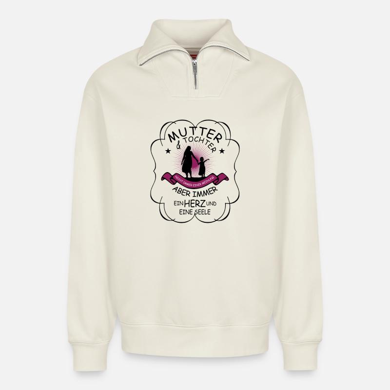 Mutter und Tochter - Relaxed Unisex Organic Half Zip Sweatshirt – von SPREAD - Naturweiß