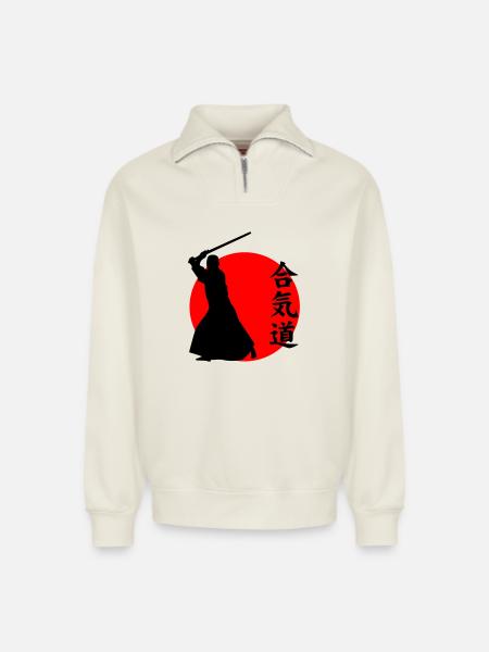 Aïkido - Sweat unisexe décontracté en coton biologique à demi-zip – de SPREAD - blanc cassé