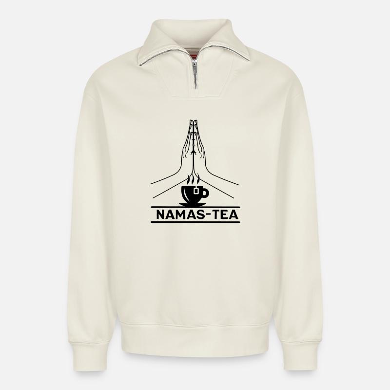 Namas-tea - Relaxed Unisex Organic Half Zip Sweatshirt – by SPREAD - off white