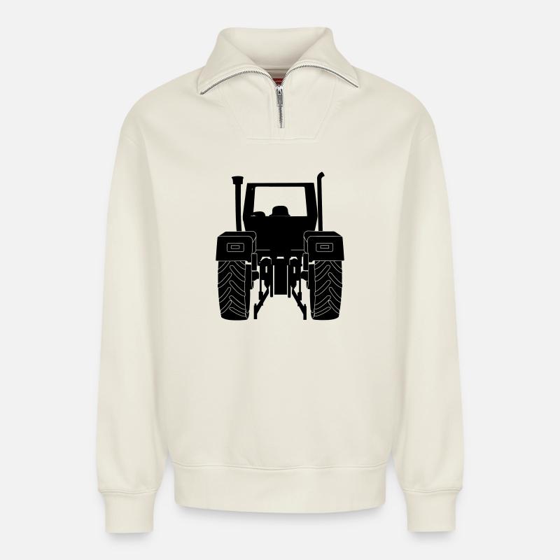 Farm Tractor Rear - Relaxed Unisex Organic Half Zip Sweatshirt – by SPREAD - off white