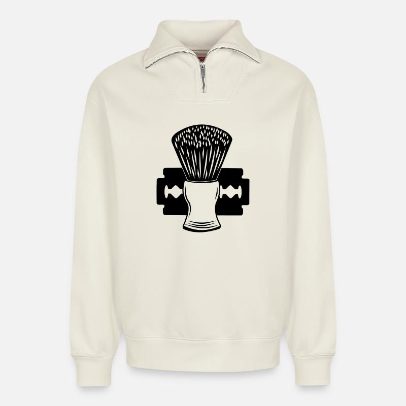 Rasierer und Rasierpinsel - Relaxed Unisex Organic Half Zip Sweatshirt – von SPREAD - Naturweiß