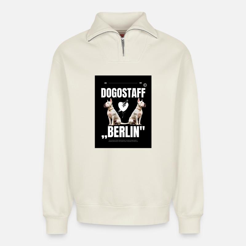 Dogostaff Berlin Duo - Sweat unisexe décontracté en coton biologique à demi-zip – de SPREAD - blanc cassé