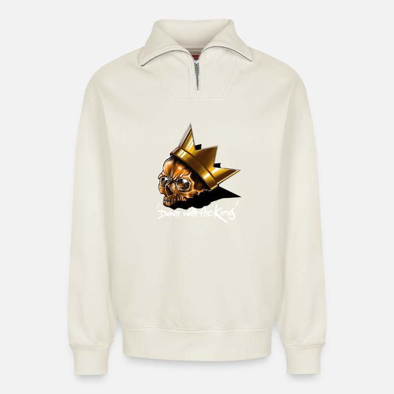 Down with the King - Relaxed Unisex Organic Half Zip Sweatshirt – von SPREAD - Naturweiß