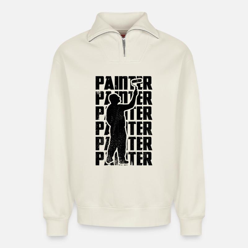 Master painter - Relaxed Unisex Organic Half Zip Sweatshirt – by SPREAD - off white