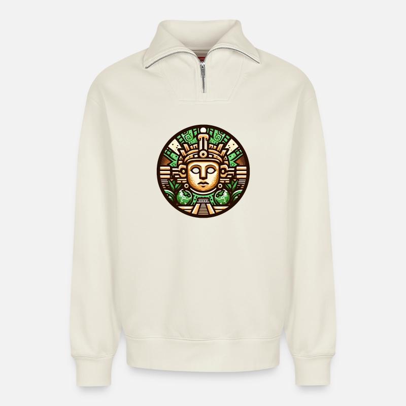 Maya World - Relaxed Unisex Organic Half Zip Sweatshirt – von SPREAD - Naturweiß