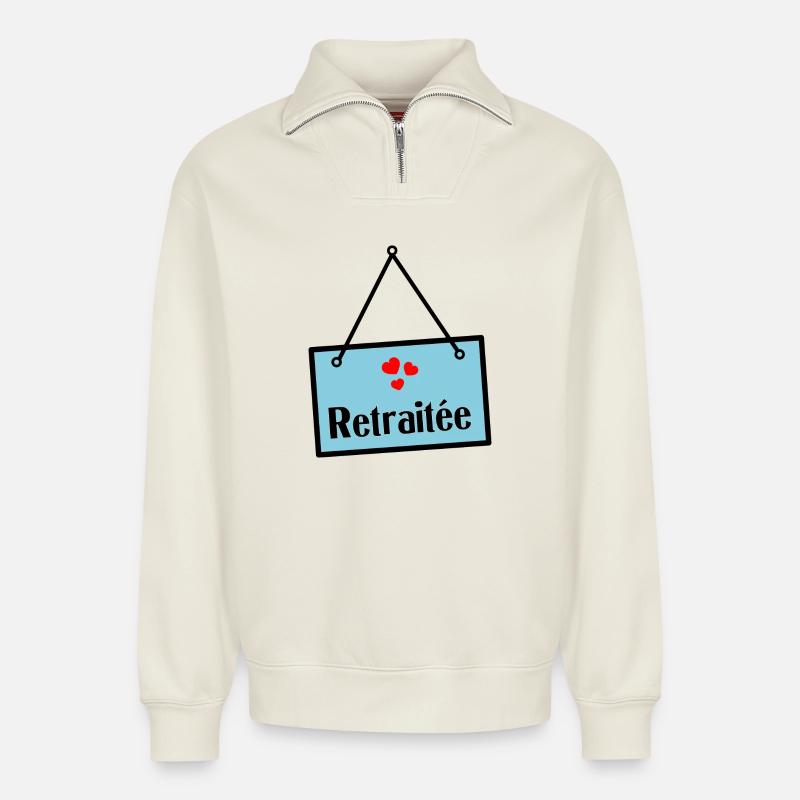 RETRAITEE - Sweat unisexe décontracté en coton biologique à demi-zip – de SPREAD - blanc cassé