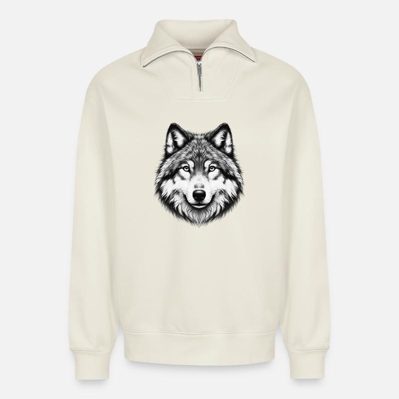 Wolf - Relaxed Unisex Organic Half Zip Sweatshirt – von SPREAD - Naturweiß