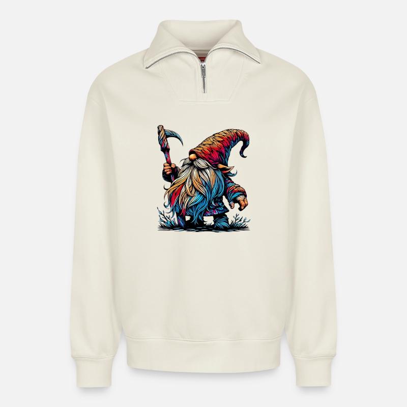 Gnome - Sweat unisexe décontracté en coton biologique à demi-zip – de SPREAD - blanc cassé