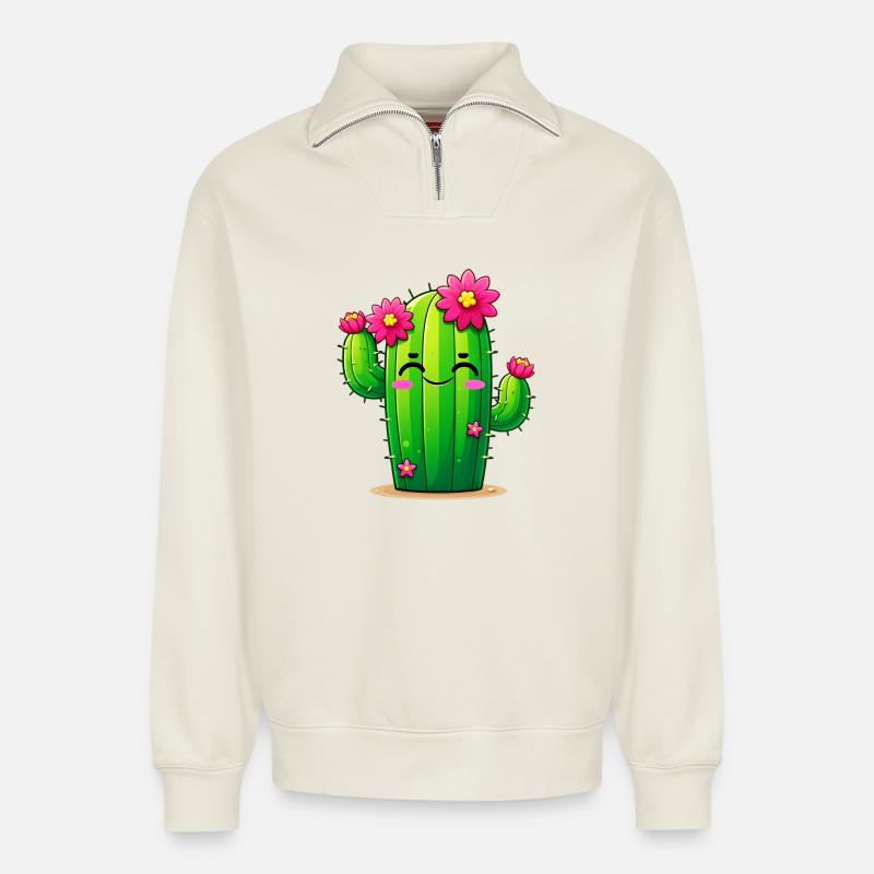 Cactus - Relaxed Unisex Organic Half Zip Sweatshirt – by SPREAD - off white