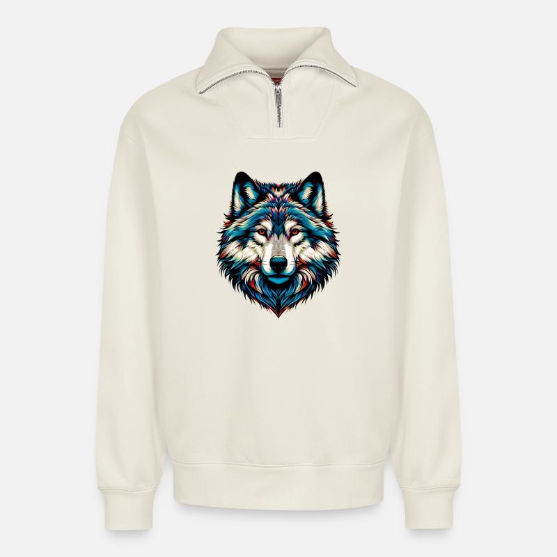 Wolf - Relaxed Unisex Organic Half Zip Sweatshirt – von SPREAD - Naturweiß