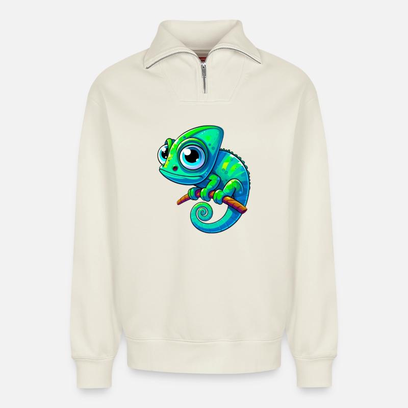 Chameleon - Relaxed Unisex Organic Half Zip Sweatshirt – by SPREAD - off white