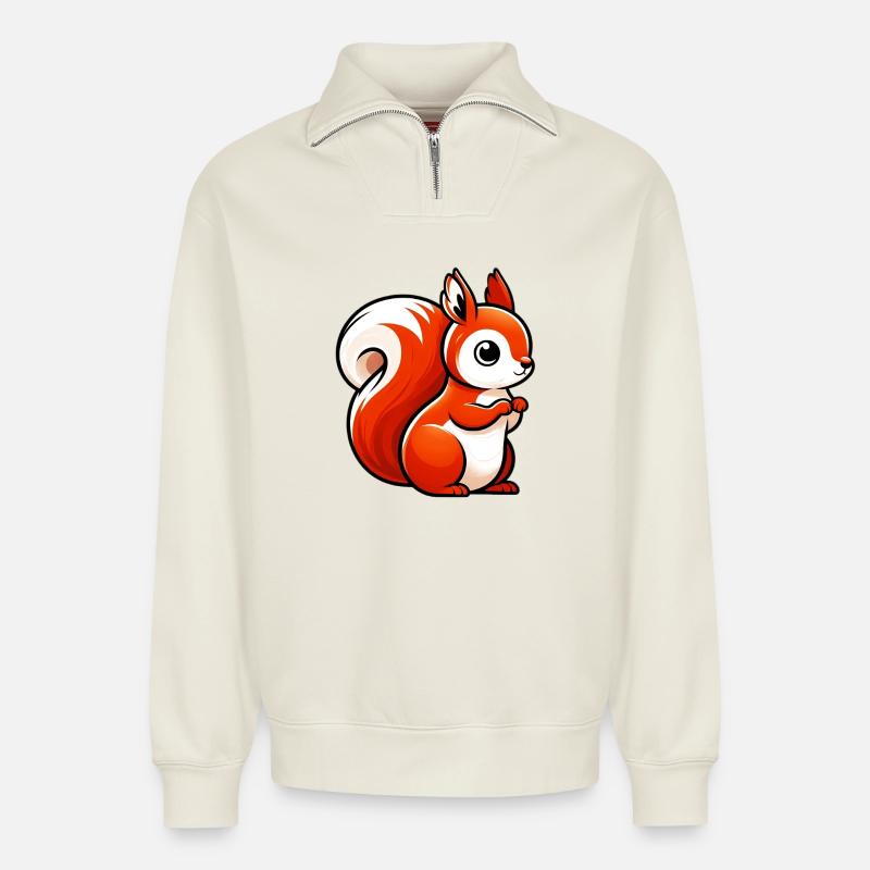Écureuil - Sweat unisexe décontracté en coton biologique à demi-zip – de SPREAD - blanc cassé