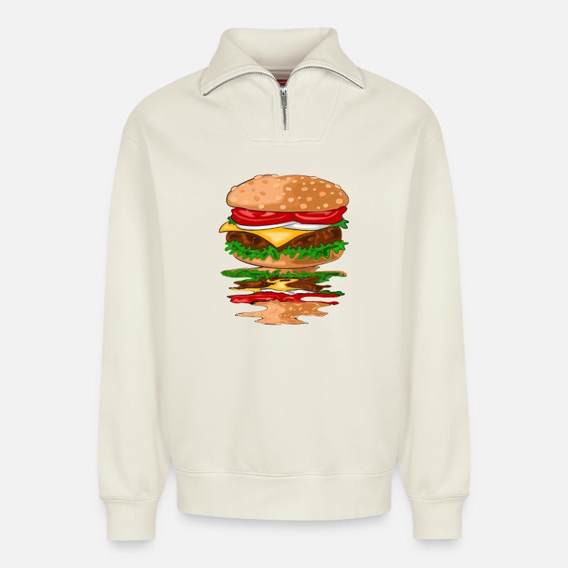 Hamburger - Relaxed Unisex Organic Half Zip Sweatshirt – von SPREAD - Naturweiß