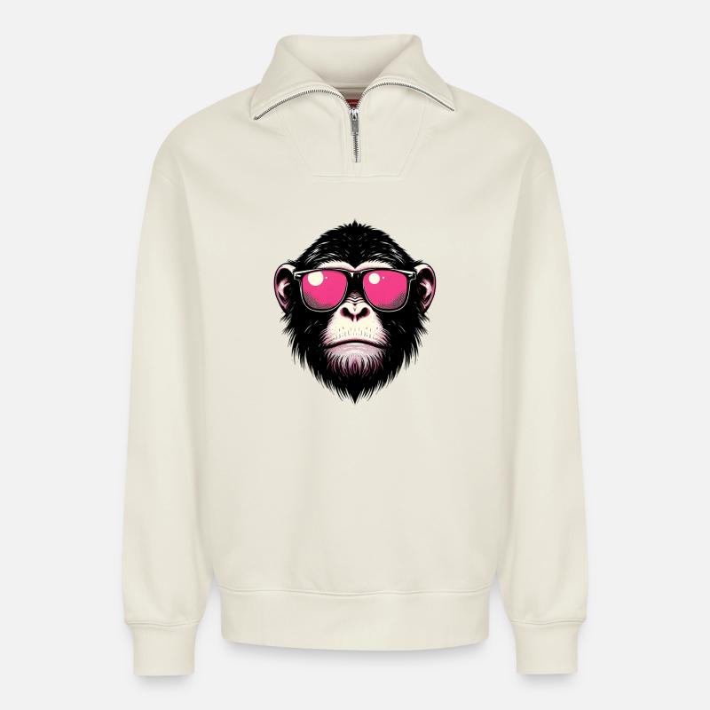 Affe - Relaxed Unisex Organic Half Zip Sweatshirt – von SPREAD - Naturweiß